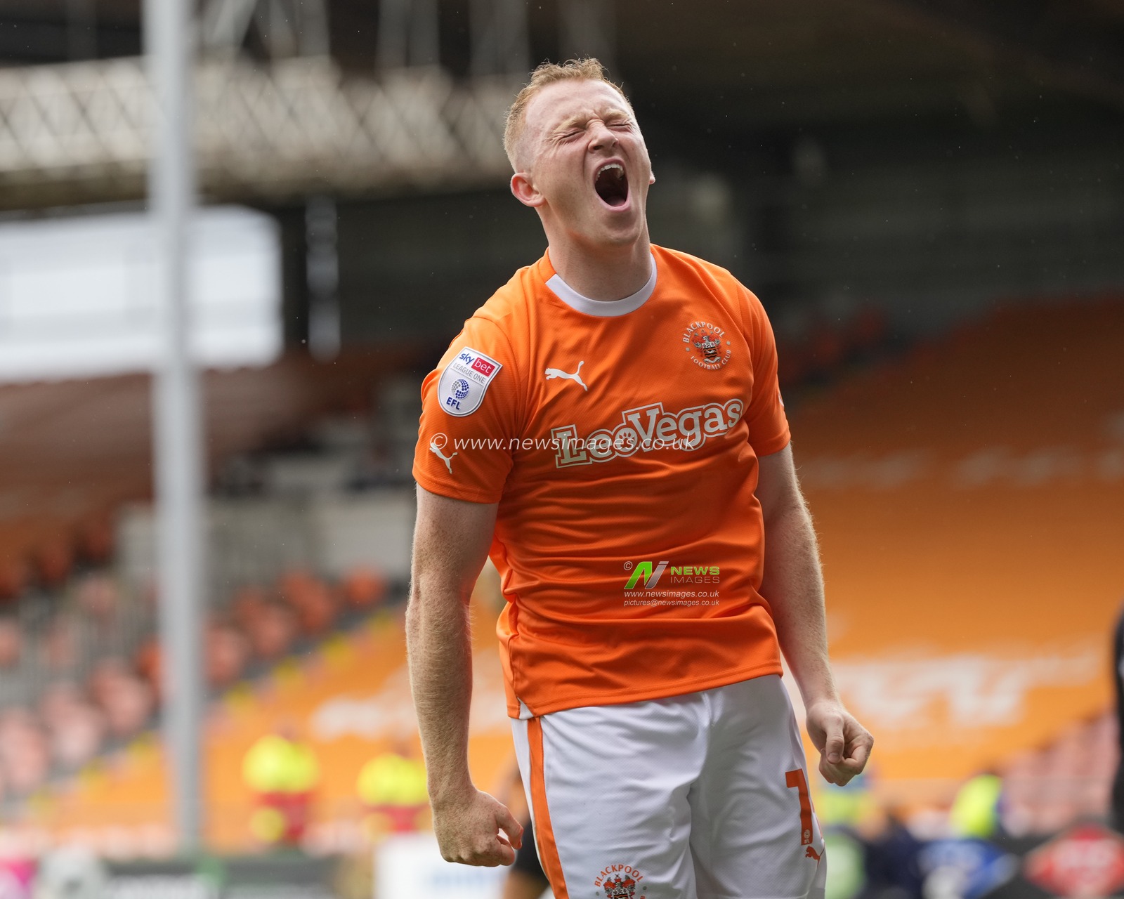 Shayne Lavery #19 of Blackpool reacts after scoring during the Sky Bet League 1 match Blackpool vs Burton Albion at Bloomfield Road, Blackpool, United Kingdom, 5th August 2023

(Photo by Steve Flynn/News Images)
