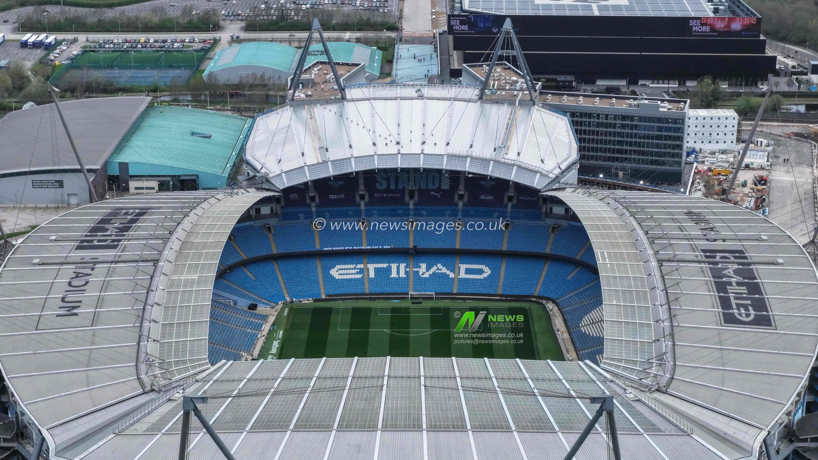 An aerial view of the new North Stand extension during the Emirates FA Cup Quarter-Final match Manchester City vs Liverpool at Etihad Stadium, Manchester, United Kingdom on 04 April 2026

(Photo by Mark Cosgrove/News Images)