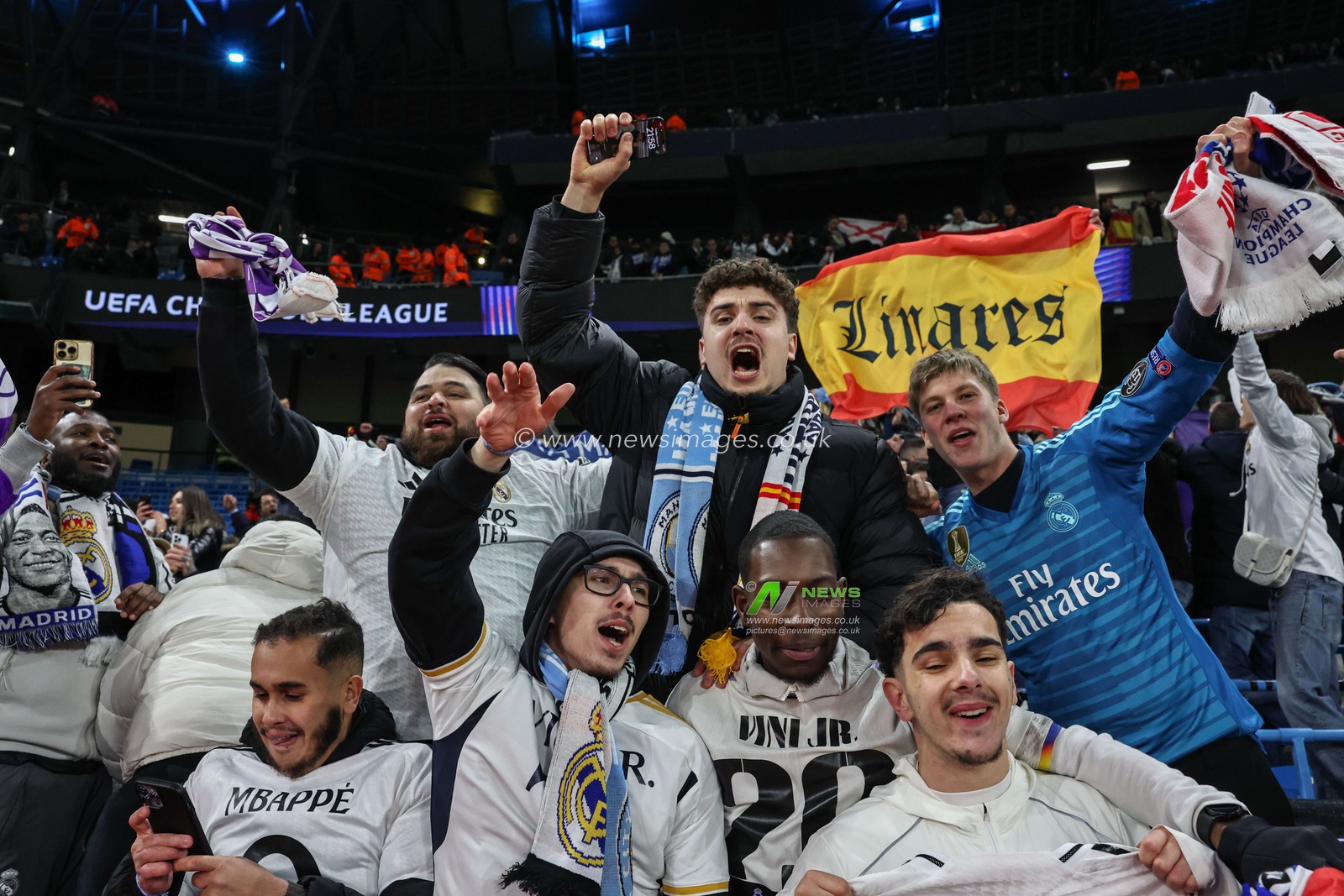 Real Madrid fans celebrate the win during the UEFA Champions League Knockout Round Play-off Manchester City v Real Madrid at Etihad Stadium, Manchester, United Kingdom, 11th February 2025

(Photo by Mark Cosgrove/News Images)