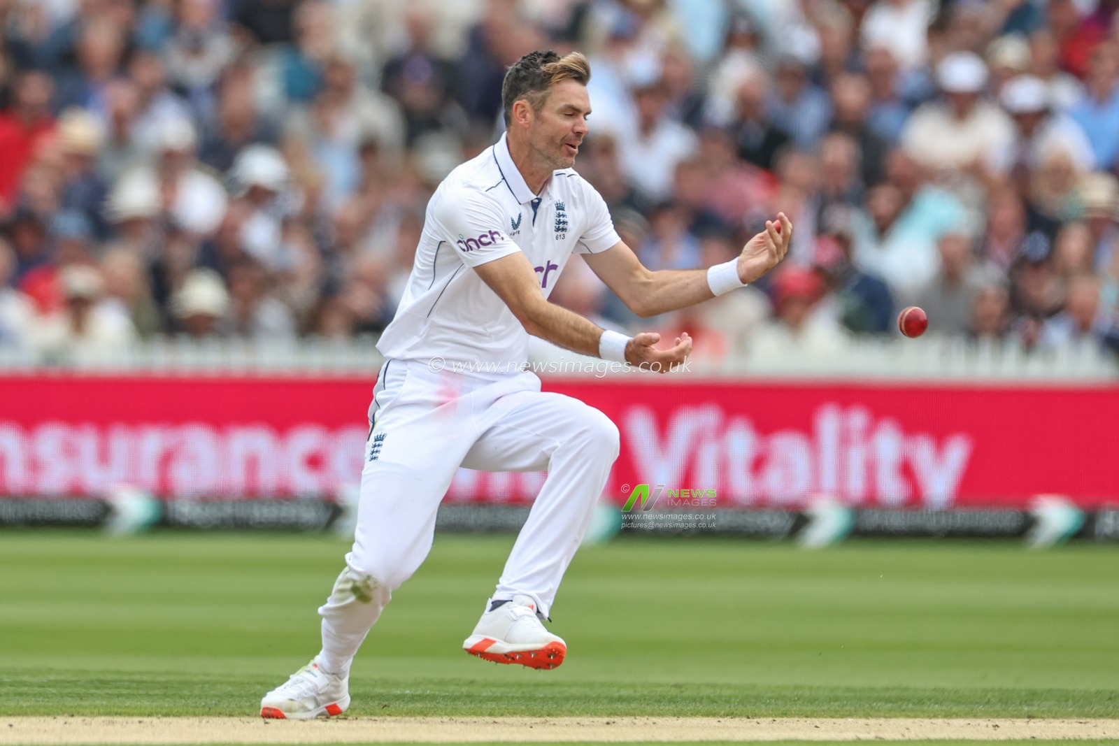 James Anderson of England drops the ball from Gudakesh Motie of West Indies during the Rothesay First Test Match Day Three England v West Indies at Lords, London, United Kingdom, 12th July 2024

(Photo by Mark Cosgrove/News Images)