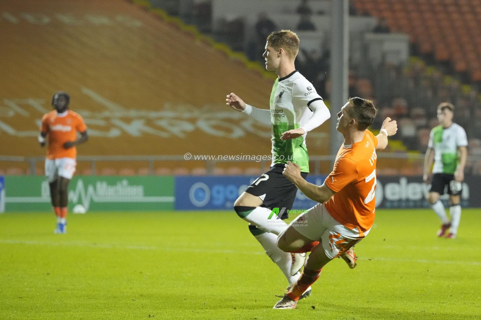 Andy Lyons #24 of Blackpool drives home his sides fifth goal of the night during the EFL Trophy match Blackpool vs Liverpool U21 at Bloomfield Road, Blackpool, United Kingdom, 10th October 2023

(Photo by Steve Flynn/News Images)