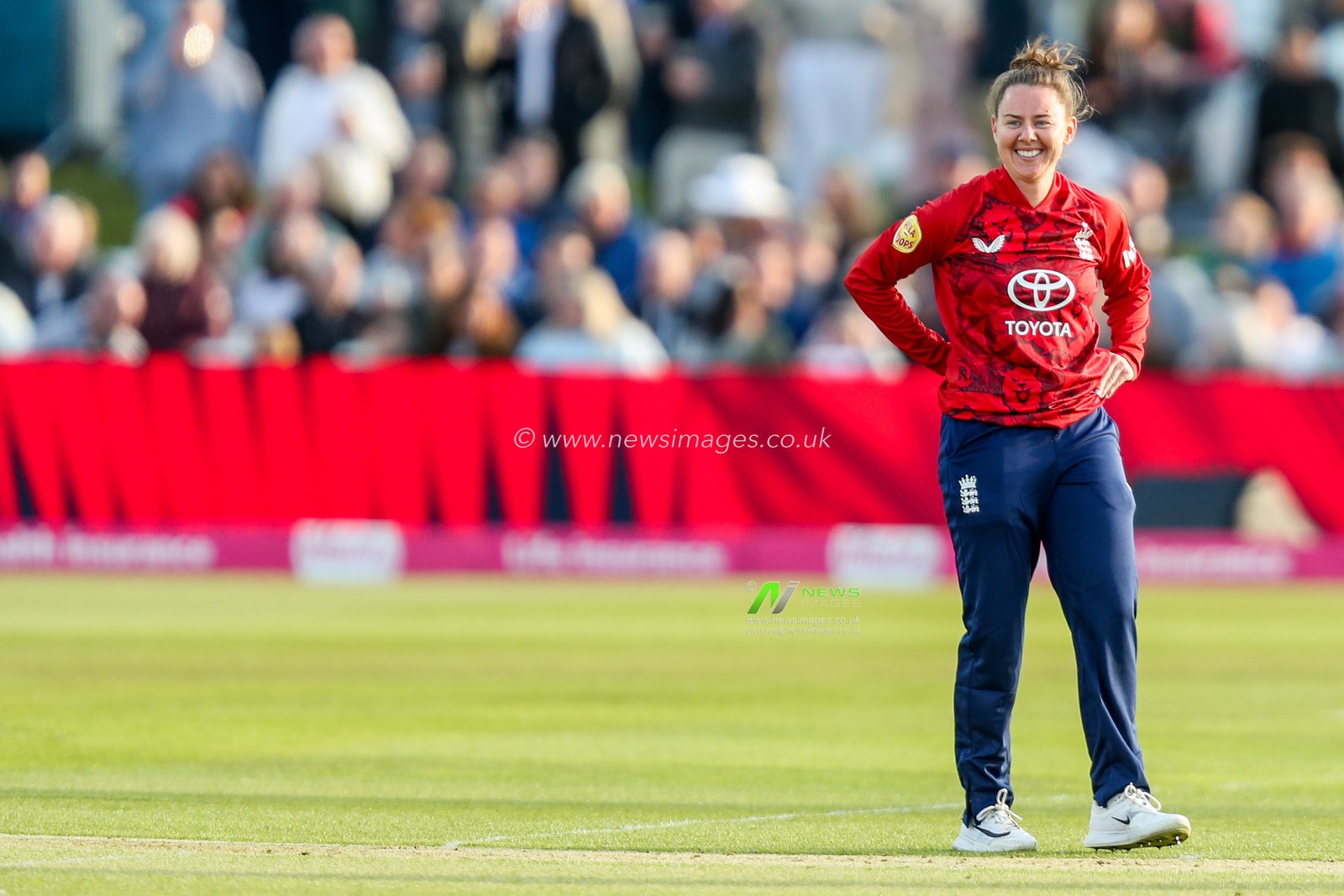 Linsey Smith of England Women reacts during the 1st Vitality IT20 Series England Women v West Indies Women at The Spitfire Ground, Canterbury, United Kingdom, 21st May 2025

(Photo by Izzy Poles/News Images)