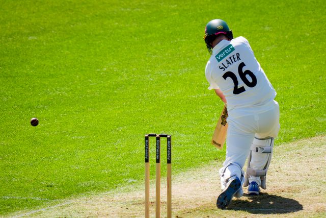 Ben Slater of Nottinghamshire hits the ball for four during Leicestershire County Cricket Club vs Nottinghamshire County Cricket Club in Country Cricket Division One Day 1 at Grace Road, Leicester, United Kingdom on 01 May 2026

(Photo by Maynard Manyowa/News Images)