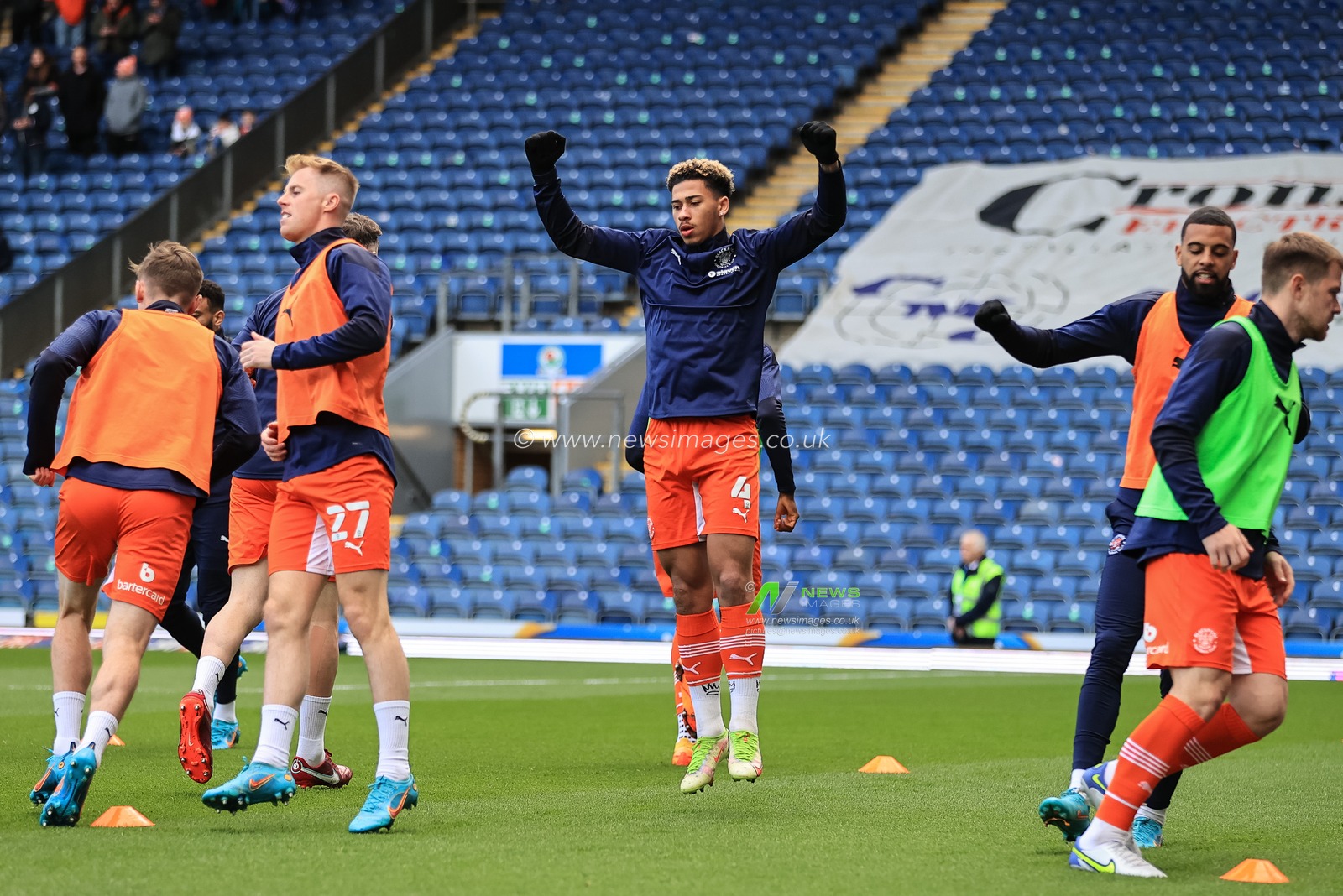 Jordan Lawrence-Gabriel #4 of Blackpool during the pre-game warmup