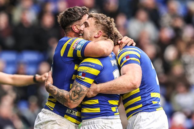 Sam Powell of Warrington Wolves celebrates his try during the Betfred Super League round 7 match Warrington Wolves vs Leigh Leopards at The Halliwell Jones Stadium, Warrington, United Kingdom on 04 April 2026

(Photo by Alfie Cosgrove/News Images)