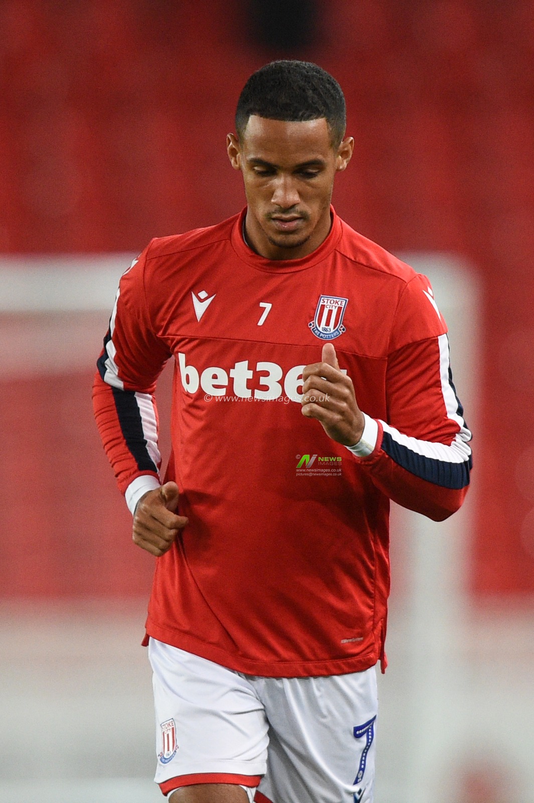 1st October 2019, Bet365 Stadium, Stoke-on-Trent, England; Sky Bet Championship, Stoke City v Huddersfield Town : Thomas Ince (7) of Stoke City during the pre match warm up.

Credit: Richard Long/News Images