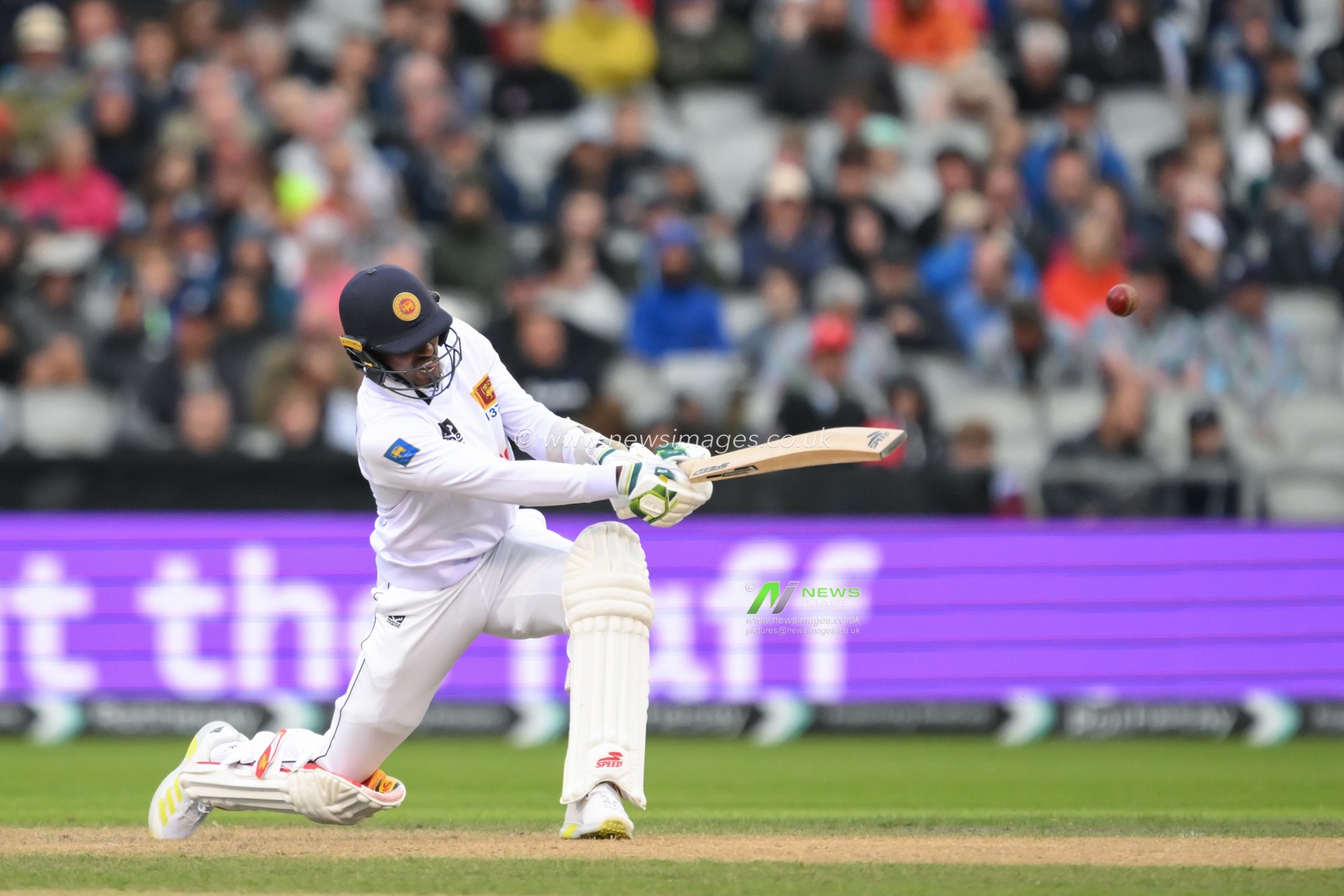 Vishwa Fernando of Sri Lanka hits a boundary during the England Men v Sri Lanka 1st Rothesay Test Match at Old Trafford, Manchester, United Kingdom, 20th August 2024

(Photo by Craig Thomas/News Images)