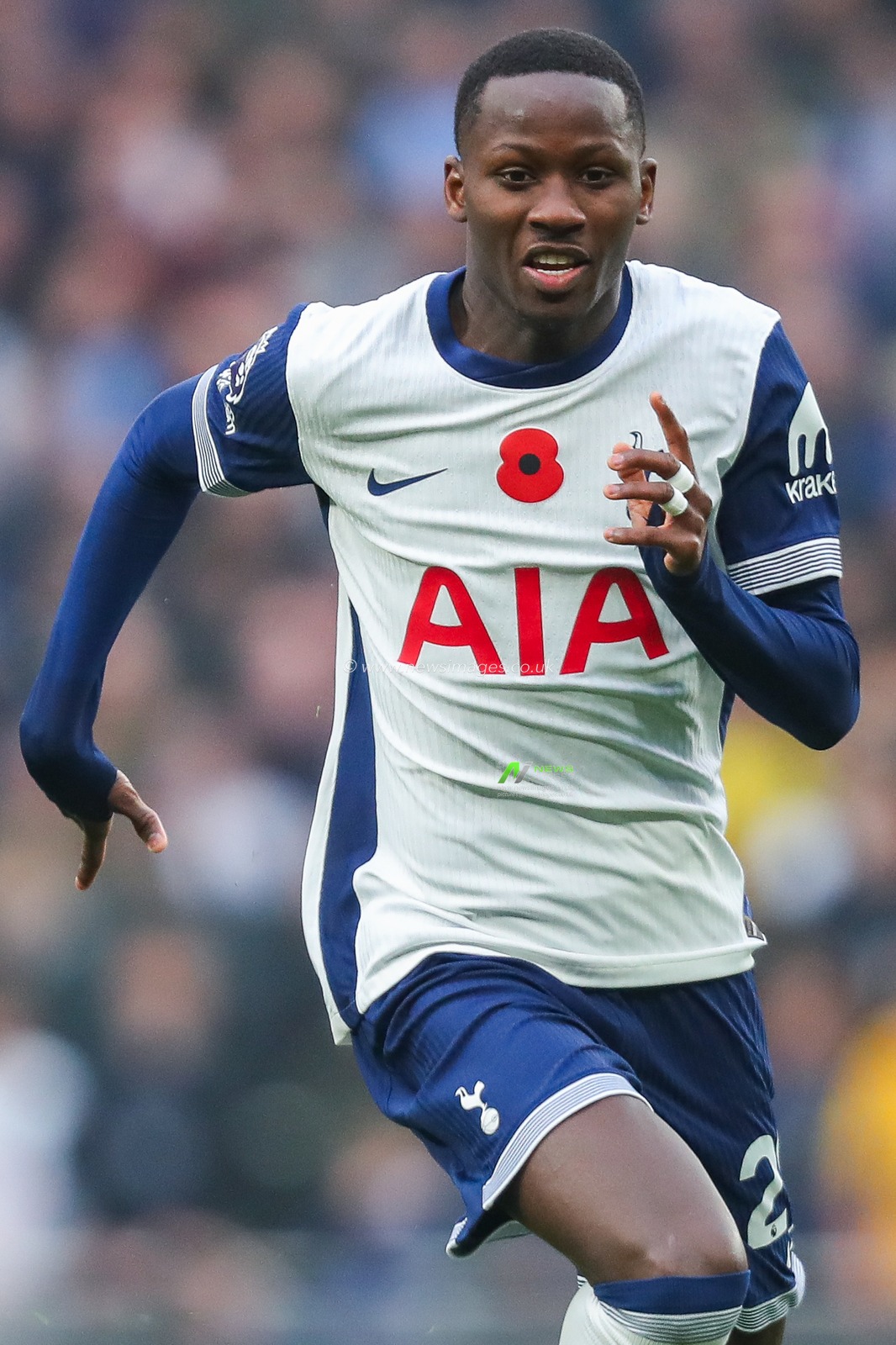 Pape Matar Sarr of Tottenham Hotspur runs with the ball during the Premier League match Tottenham Hotspur vs Ipswich Town at Tottenham Hotspur Stadium, London, United Kingdom, 10th November 2024

(Photo by Izzy Poles/News Images)