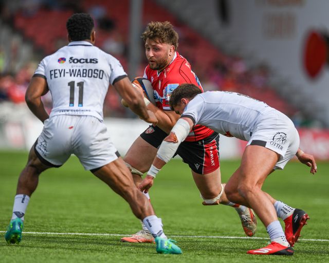 Will Trenholm of Gloucester Rugby runs towards Exeters defence during the Gallagher Premiership match Gloucester vs Exeter at Kingsholm Stadium, Gloucester, United Kingdom on 26 April 2026

(Photo by Alex Williamson/News Images)