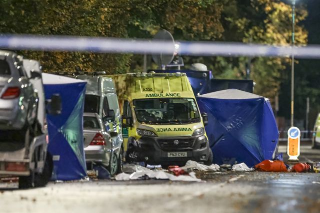 Forensic tents are still in place and emergency kit strewn across the road during the Manchester synagogue terror attack day 2 at Heaton Park Shul, Manchester, United Kingdom, 3rd October 2025

(Photo by Mark Cosgrove/News Images)