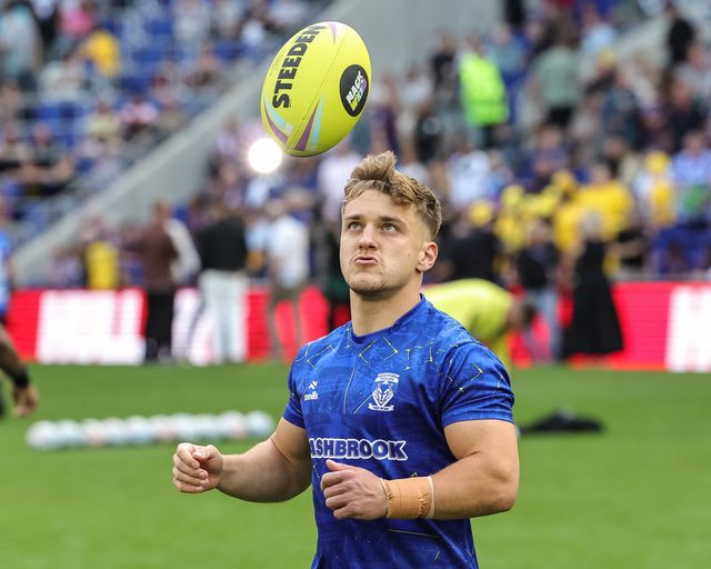 Leon Hayes of Warrington Wolves in the pre-game warm up during the Betfred Super League Magic Weekend match Leigh Leopards vs Warrington Wolves at Hill Dickinson Stadium, Liverpool, United Kingdom on 04 July 2026

(Photo by Mark Cosgrove/News Images)