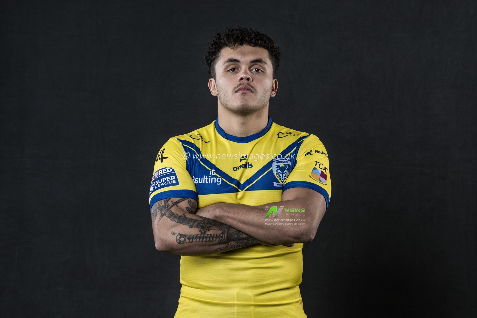 Lucas Green in the Home kit during the Warrington Wolves Team media day at Warrington wolves training centre, Warrington, United Kingdom, 16th January 2025

(Photo by Craig Thomas/News Images)