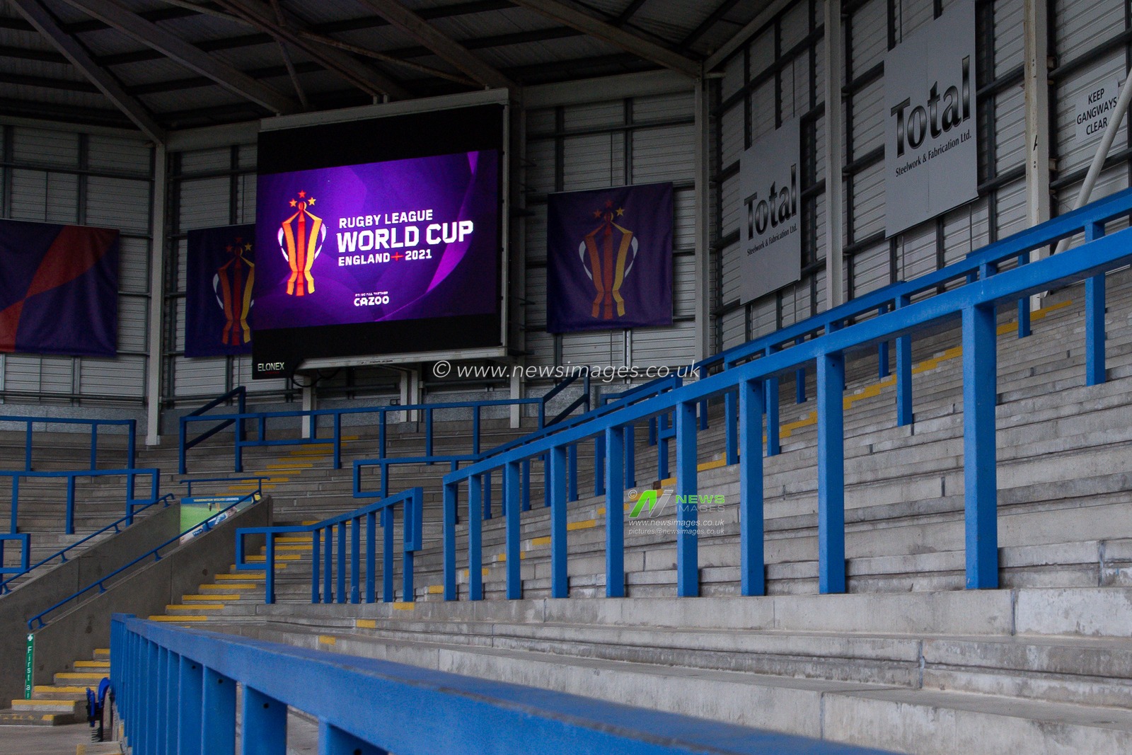 General view of The Halliwell Jones Stadium, venue for today's Rugby League World Cup 2021 match New Zealand vs Lebanon at Halliwell Jones Stadium, Warrington, United Kingdom, 16th October 2022

(Photo by Craig Thomas/News Images)