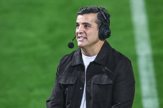 Brian Carney, Sky Sports Rugby League presenter during the Betfred Super League play-off Eliminator 1 match Leigh Leopards vs Wakefield Trinity at Progress With Unity Stadium, Leigh, United Kingdom, 26th September 2025

(Photo by Alfie Cosgrove/News Images)