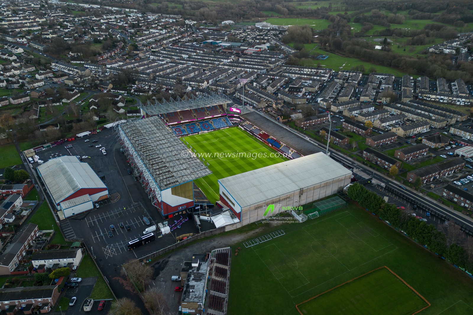 A general aerial view of Turf Moor, Home of Burnley, ahead of the Sky Bet Championship match Burnley vs Coventry City at Turf Moor, Burnley, United Kingdom, 26th November 2024

(Photo by Craig Thomas/News Images)