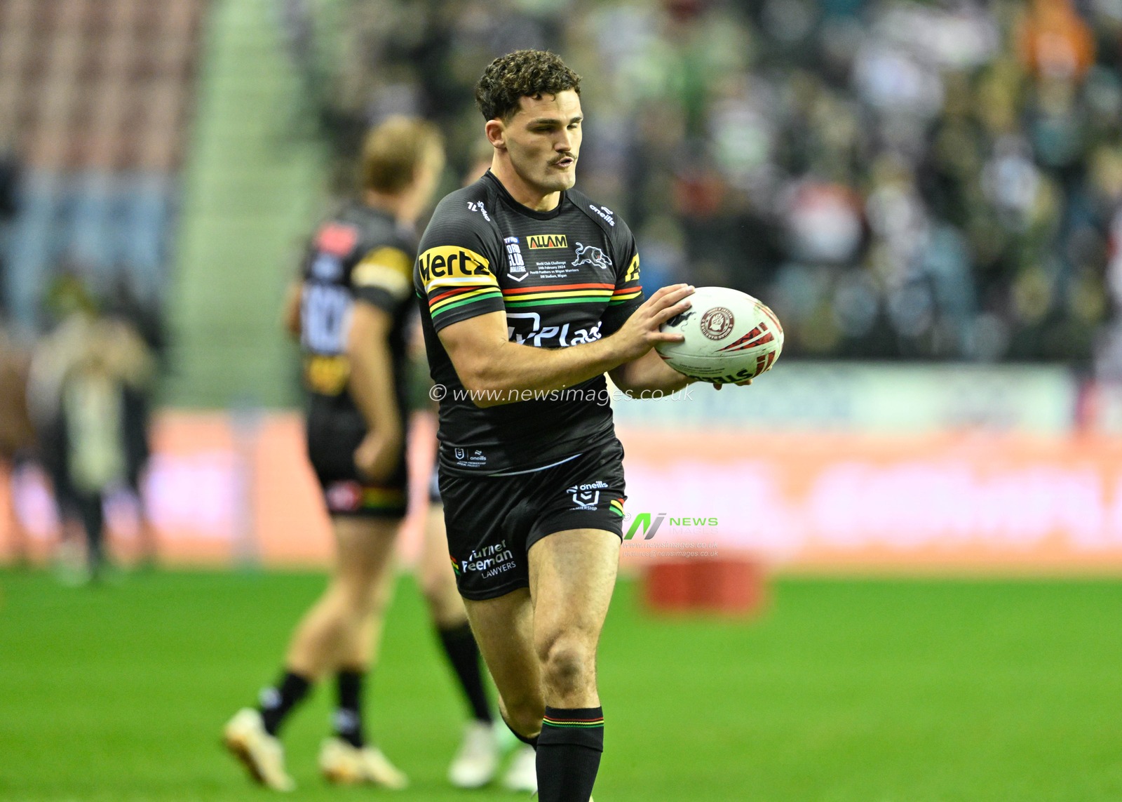 Nathan Cleary of Penrith Panthers warms up ahead of the match, during the 2024 World Club Challenge match Wigan Warriors vs Penrith Panthers at DW Stadium, Wigan, United Kingdom, 24th February 2024

(Photo by Cody Froggatt/News Images)