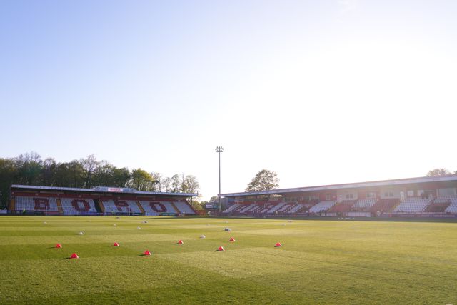 General view of the Lamex stadium ahead of the Sky Bet League One match Stevenage vs Barnsley at Lamex Stadium, Stevenage, United Kingdom on 21st April 2026

(Photo by Harvey Murphy/News Images)