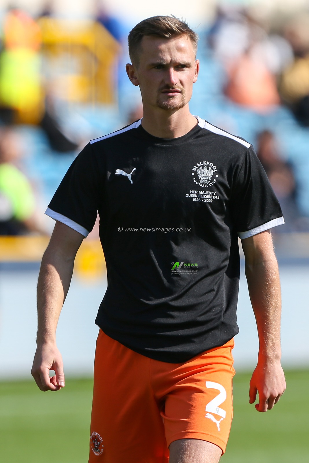 Callum Connolly #2 of Blackpool warms up during the Sky Bet Championship match Millwall vs Blackpool at The Den, London, United Kingdom, 17th September 2022

(Photo by Arron Gent/News Images)
