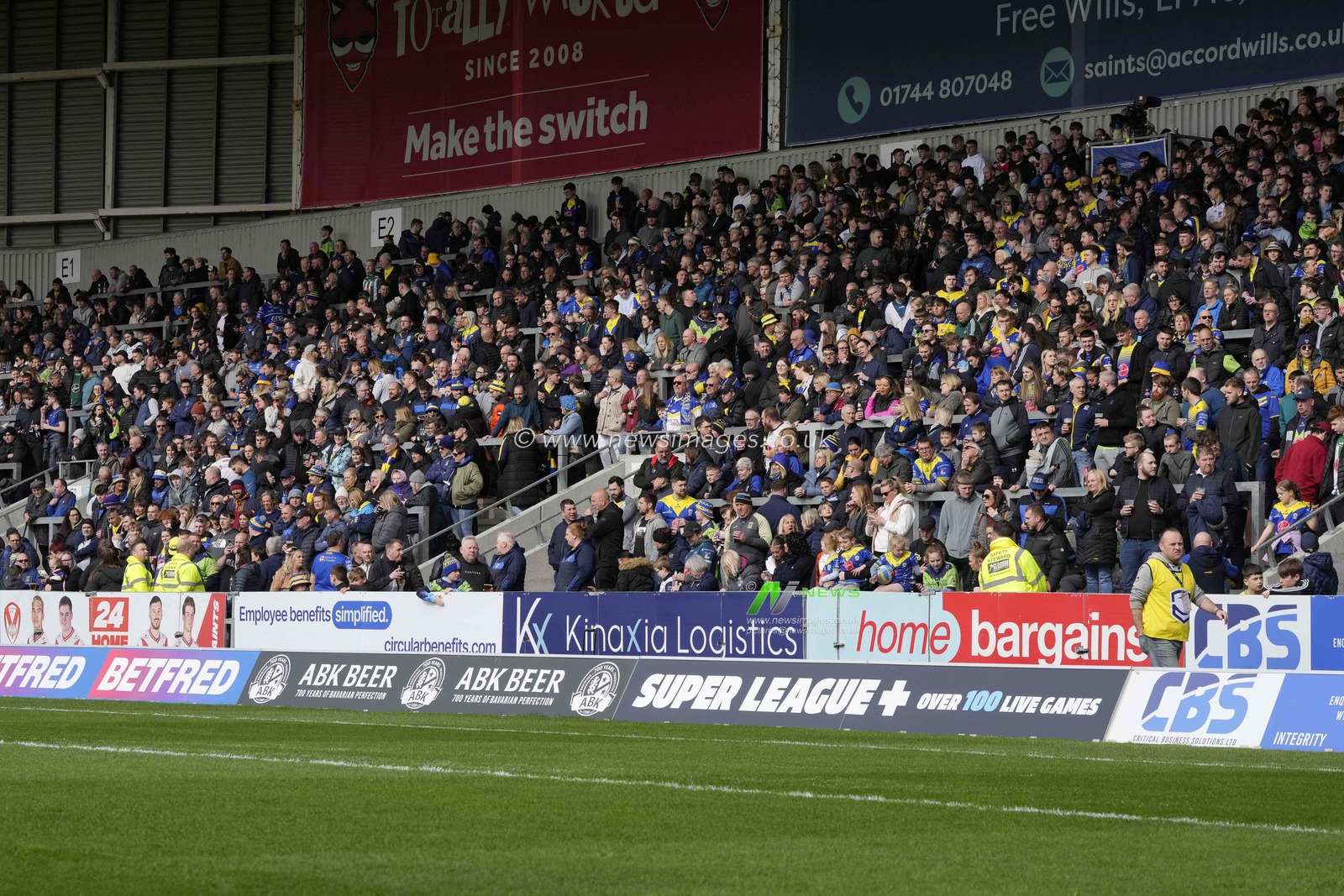 Wire fans travelled in number for the Betfred Challenge Cup Quarter Final match St Helens vs Warrington Wolves at Totally Wicked Stadium, St Helens, United Kingdom, 14th April 2024

(Photo by Steve Flynn/News Images)