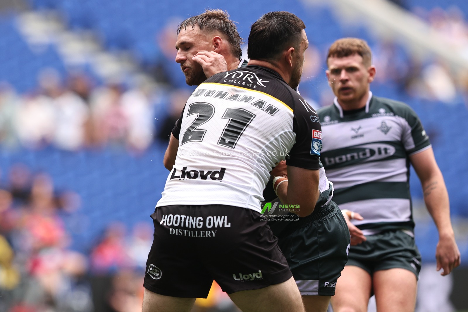Tristan Powell of Huddersfield Giants is tackled Kieran Buchanan of York Knights during the Betfred Super League Magic Weekend match Huddersfield Giants vs York Knights at Hill Dickinson Stadium, Liverpool, United Kingdom on 04 July 2026

(Photo by Alfie Cosgrove/News Images)