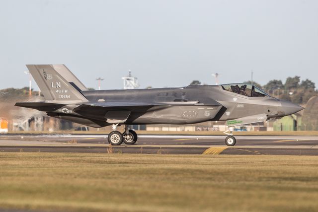 A USAF F35  assigned to the 48th Fighter Wing conduct a combat readiness exercise at RAF Lakenheath, Lakenheath, United Kingdom, 28th August 2025

(Photo by Alfie Cosgrove/News Images)