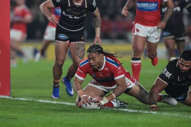 Tom Amone of Hull KR goes over for a try during the World Club Challenge 2026 match Hull KR vs Brisbane Broncos at MKM Stadium, Hull, United Kingdom on 19 February 2026

(Photo by Mark Cosgrove/News Images)