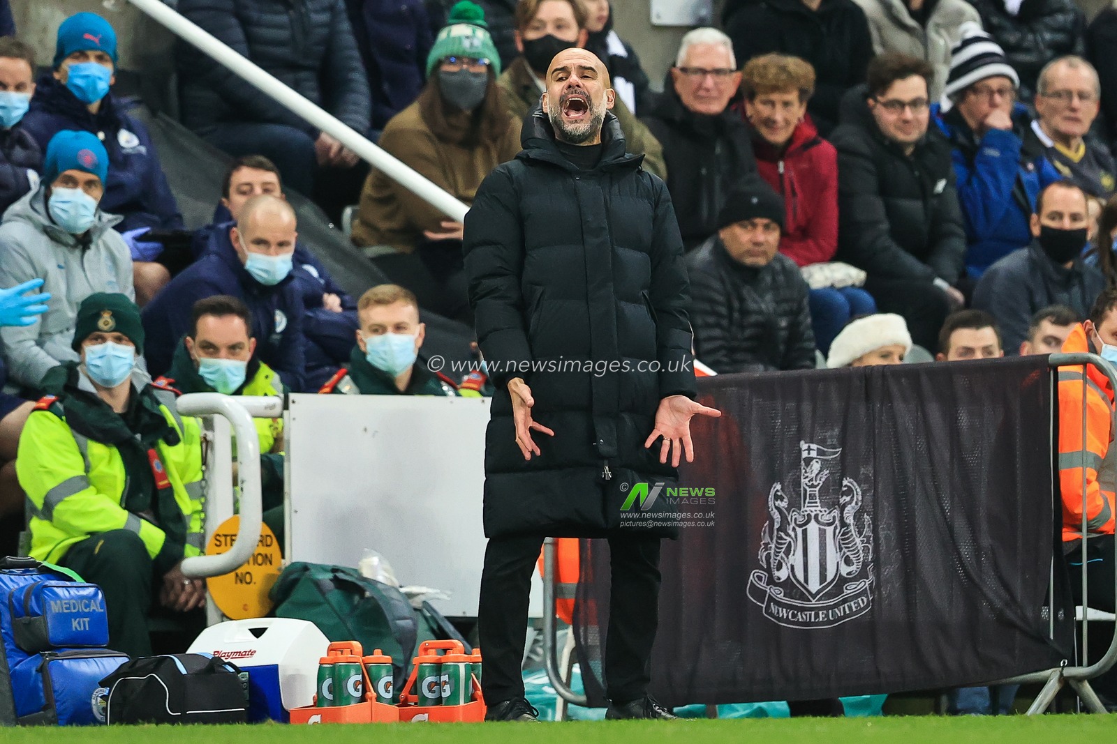 Josep Guardiola manager of Manchester City reacts to a decision on the pitch