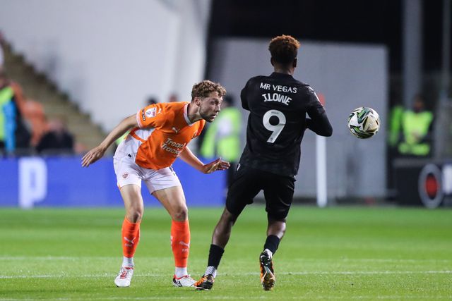 Matthew Pennington of Blackpool heads the ball down during the Carabao Cup match Blackpool vs Sheffield Wednesday at Bloomfield Road, Blackpool, United Kingdom, 17th September 2024

(Photo by Gareth Evans/News Images)