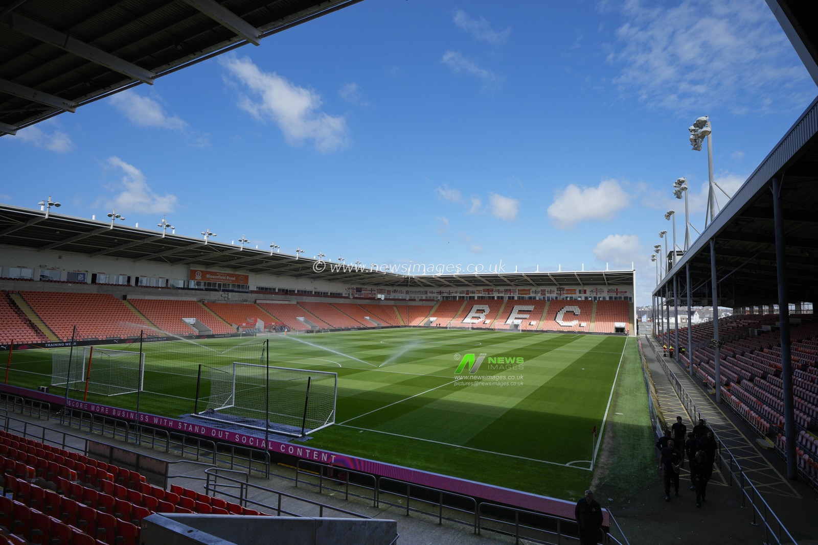 A general view of Bloomfield Rd, home of Blackpool before  before the Pre-season friendly match Blackpool vs Hibernian at Bloomfield Road, Blackpool, United Kingdom, 29th July 2023

(Photo by Steve Flynn/News Images)