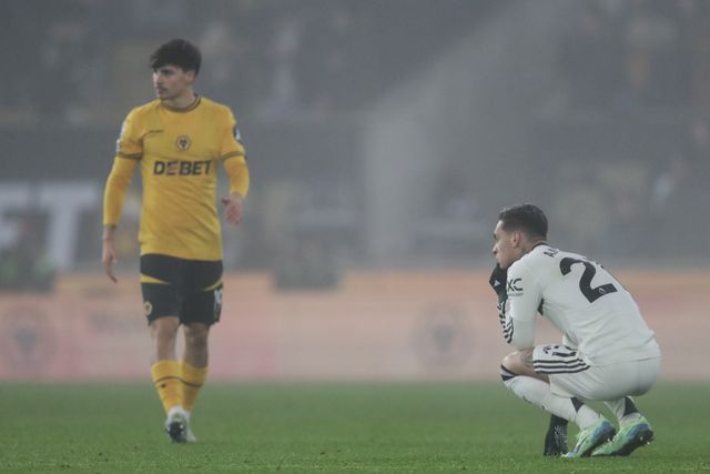 Antony of Manchester United reacts to his team's loss after the Premier League match Wolverhampton Wanderers vs Manchester United at Molineux, Wolverhampton, United Kingdom, 26th December 2024

(Photo by Gareth Evans/News Images)
