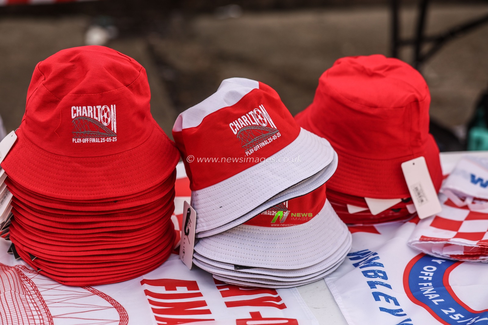 Merchandise being sold outside of Wembley Stadium ahead of the Sky Bet League 1 Playoff Final match Charlton Athletic vs Leyton Orient at Wembley Stadium, London, United Kingdom, 25th May 2025

(Photo by Alfie Cosgrove/News Images)