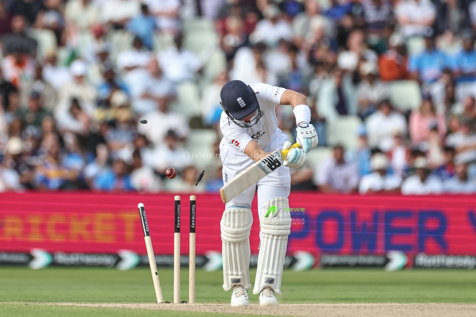 Joe Root of England is bowled out by Akash Deep of India during the 2nd Rothesay Test Match day 4 England v India at Edgbaston, Birmingham, United Kingdom, 5th July 2025

(Photo by Mark Cosgrove/News Images)