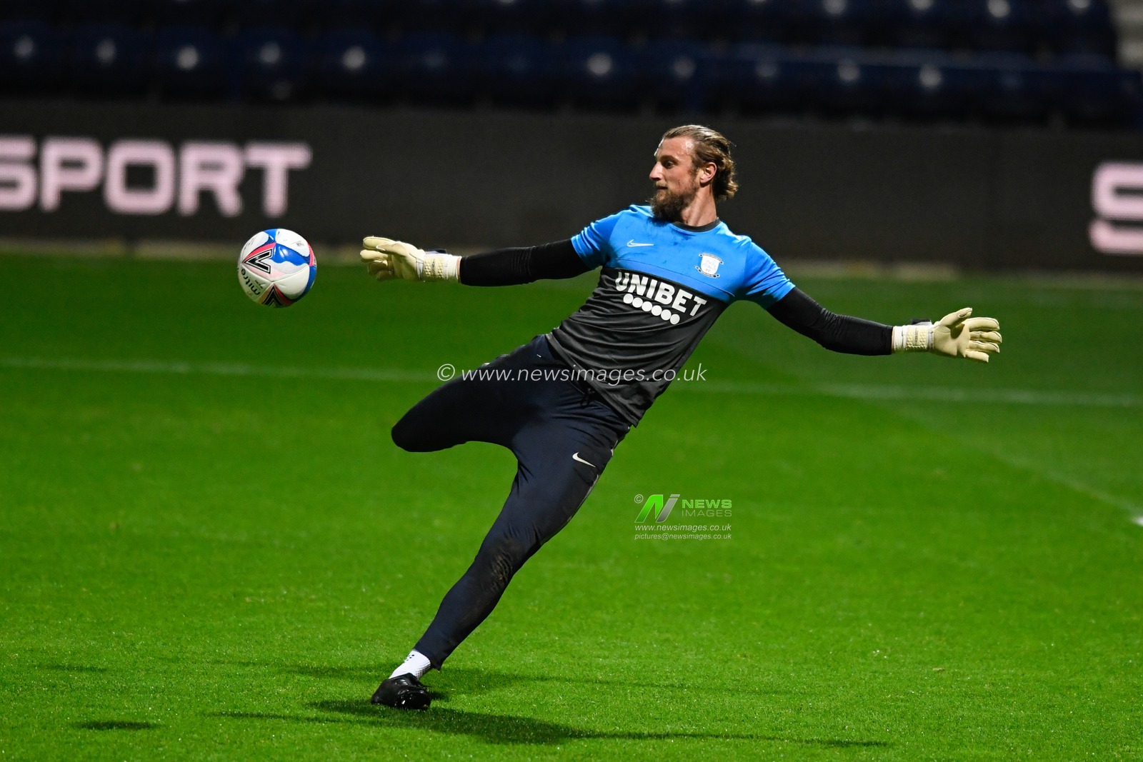 Declan Rudd #1 of Preston North End kicks the ball during the warm up