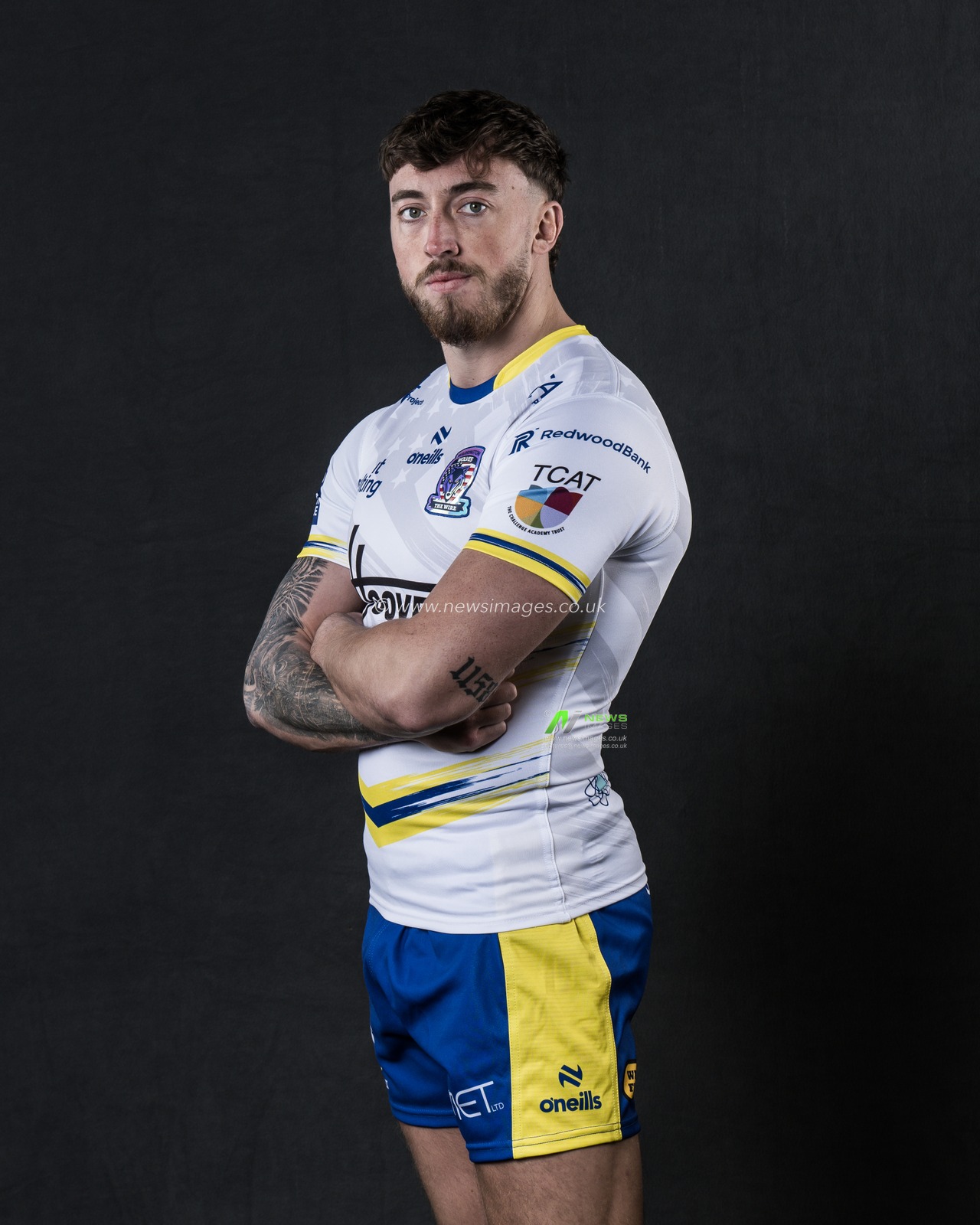 Matty Ashton in the Las Vegas game shirt during the Warrington Wolves Team media day at Warrington wolves training centre, Warrington, United Kingdom, 16th January 2025

(Photo by Craig Thomas/News Images)