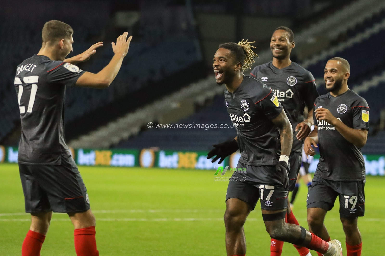 Ivan Toney (17) of Brentford celebrates his goal making it 1-2