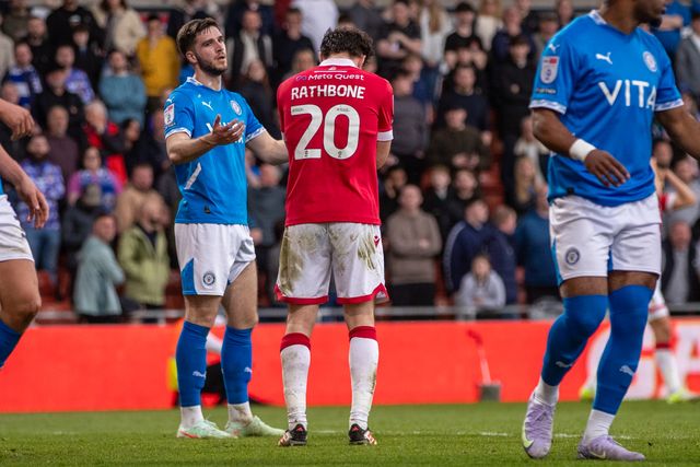 Wrexham's Oliver Rathbone rues his missed opportunity during the Sky Bet League 1 match Wrexham vs Stockport County at SToK Cae Ras, Wrexham, United Kingdom, 22nd March 2025

(Photo by Nik Mesney/News Images)