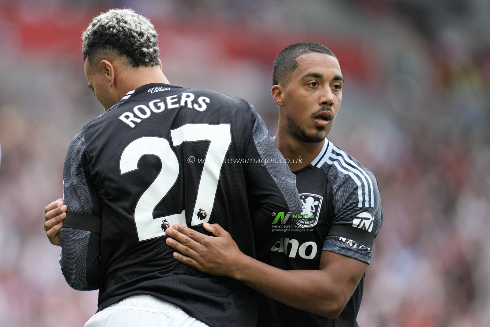 Youri Tielemans of Aston Villa and Morgan Rogers of Aston Villa during the Premier League match Brentford vs Aston Villa at The Gtech Community Stadium, London, United Kingdom, 23rd August 2025

(Photo by Harvey Murphy/News Images)