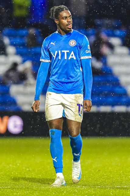 Stockport County MidfielderJay Mingi during the Sky Bet League 1 match Stockport County vs Exeter City at Edgeley Park Stadium, Stockport, United Kingdom, 7th December 2024

(Photo by James Giblin/News Images)