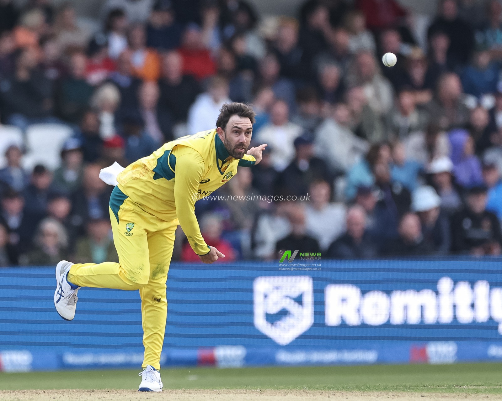 Glenn Maxwell of Australia delivers the ball during the Second Metro Bank One Day International England v Australia at Headingley Cricket Ground, Leeds, United Kingdom, 21st September 2024

(Photo by Mark Cosgrove/News Images)