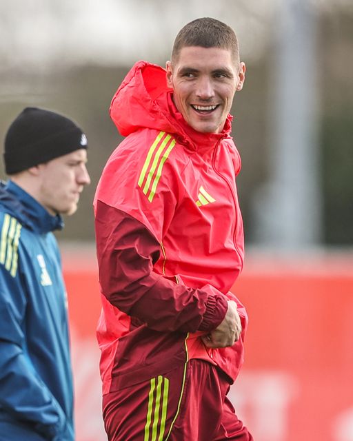 Nikola Milenkovic of Nottingham Forest during the Nottingham Forest open training session ahead of their UEFA Europa League last 16 match against FC Midtjylland at The Nigel Doughty Academy, Nottingham, United Kingdom on 11 March 2026

(Photo by Alfie Cosgrove/News Images)