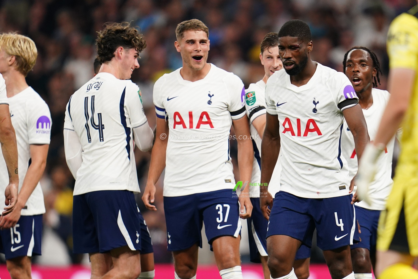 Kevin Danso of Tottenham Hotspur after scoring to make it 3-0 during the Carabao Cup round 2 match Tottenham Hotspur vs Charlton Athletic at Tottenham Hotspur Stadium, London, United Kingdom on 26 August 2026

(Photo by Harvey Murphy/News Images)