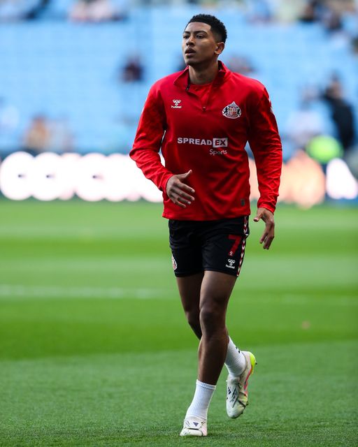 Jobe Bellingham of Sunderland during the pre-game warm up ahead of the Sky Bet Championship Palyoff Semi-final match Coventry City vs Sunderland at Coventry Building Society Arena, Coventry, United Kingdom, 9th May 2025

(Photo by Gareth Evans/News Images)