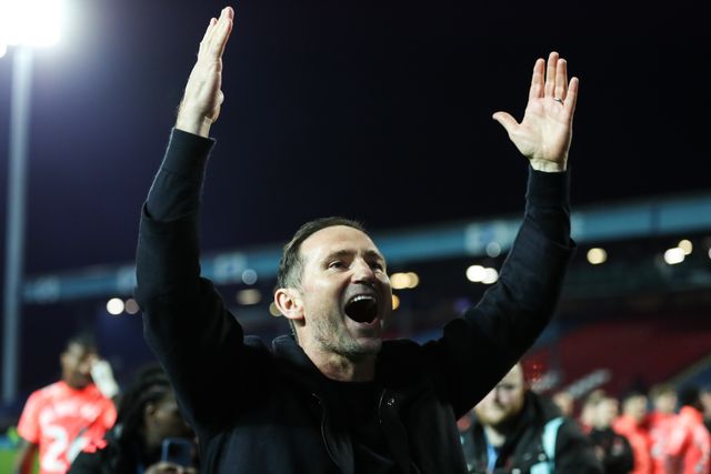 Frank Lampard manager of Coventry City celebrates promotion back to the Premier League after the Sky Bet Championship match Blackburn Rovers vs Coventry City at Ewood Park, Blackburn, United Kingdom on 17 April 2026

(Photo by Jorge Horsted/News Images)