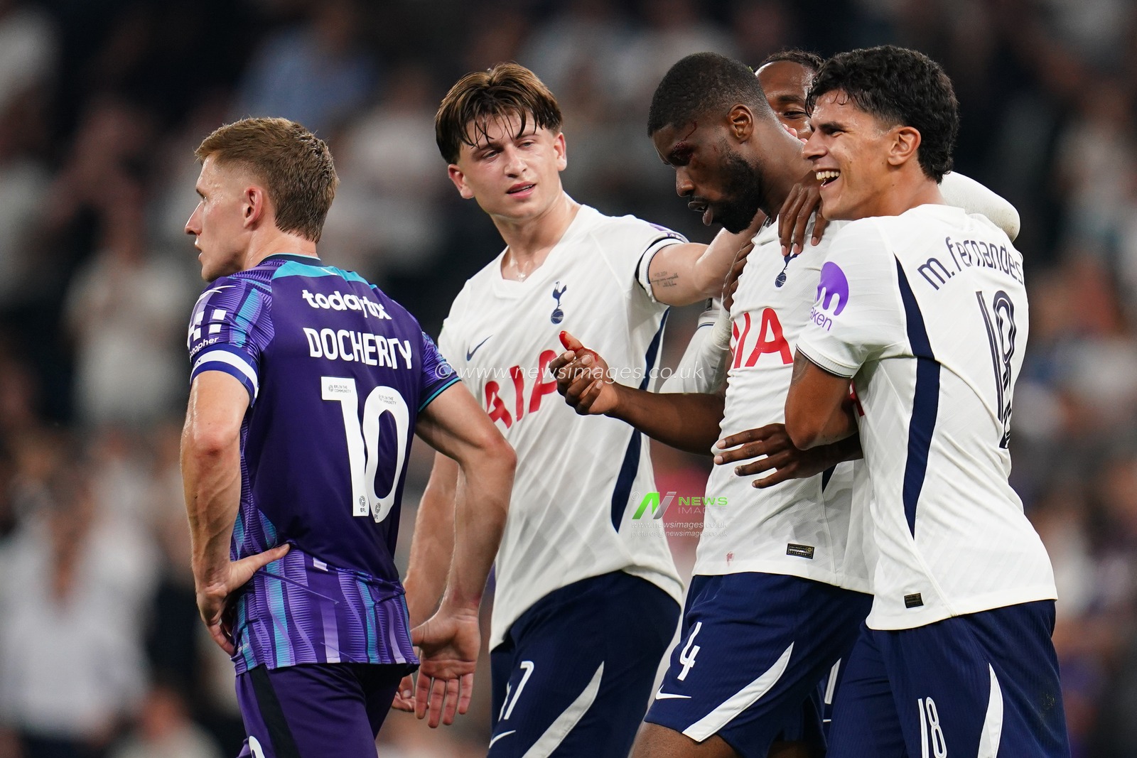 Kevin Danso of Tottenham Hotspur after making it 3-0 during the Carabao Cup round 2 match Tottenham Hotspur vs Charlton Athletic at Tottenham Hotspur Stadium, London, United Kingdom on 26 August 2026

(Photo by Harvey Murphy/News Images)