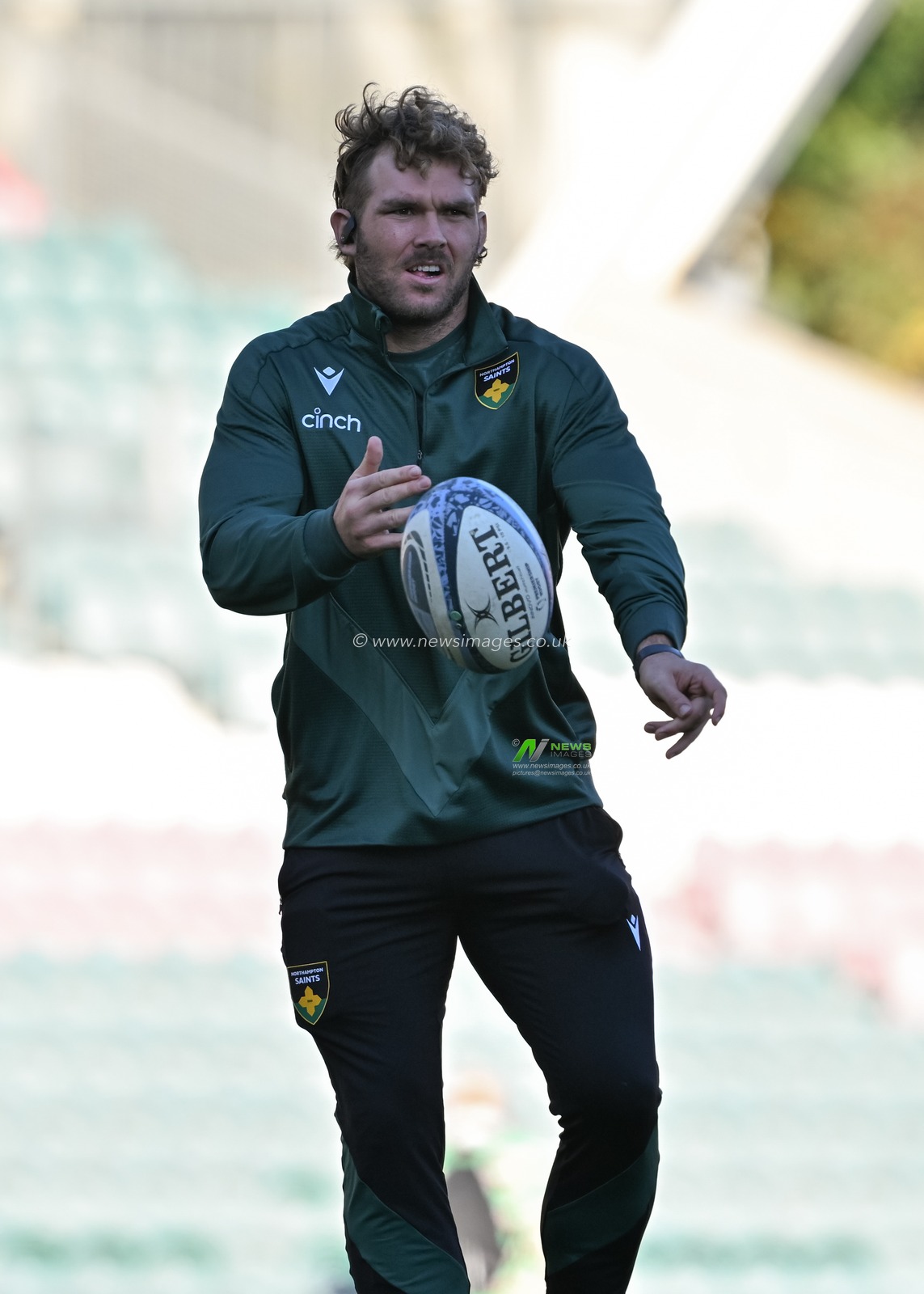 Angus Scott-Young of Northampton Saints inspects the pitch ahead of the Gallagher Premiership match Leicester Tigers vs Northampton Saints at Mattioli Woods Welford Road Stadium, Leicester, United Kingdom, 12th October 2024

(Photo by Cody Froggatt/News Images)