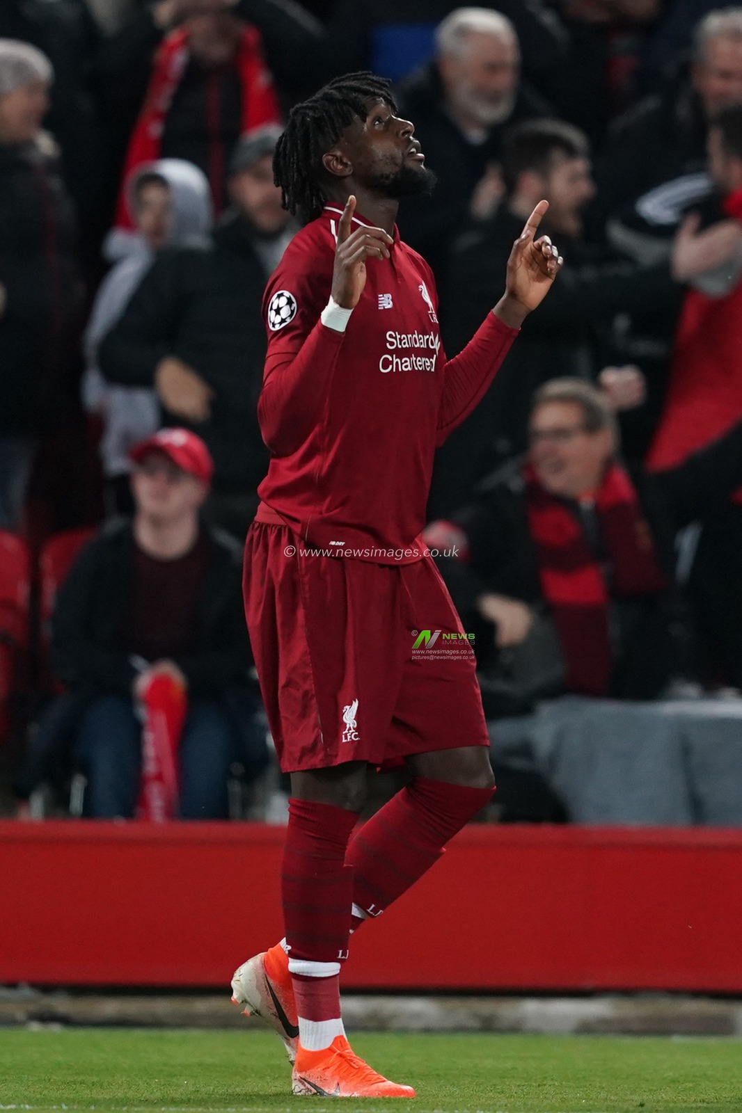 7th May 2019 , Anfield Stadium, Liverpool, England;  UEFA Champions League Semi Final, Second Leg, Liverpool FC vs FC Barcelona ; Divock Origi (27) of Liverpool celebrates his goal to make it 4-0


Credit: Terry Donnelly/News Images
