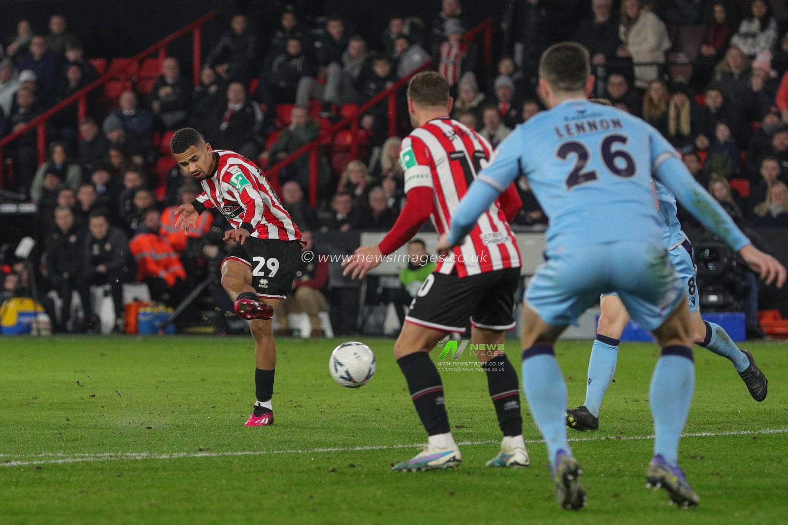Iliman Ndiaye #29 of Sheffield United has a shot at goal which goes wide of the post during the Emirates FA Cup Fourth Round Replay match Sheffield United vs Wrexham at Bramall Lane, Sheffield, United Kingdom, 7th February 2023

(Photo by James Heaton/News Images)