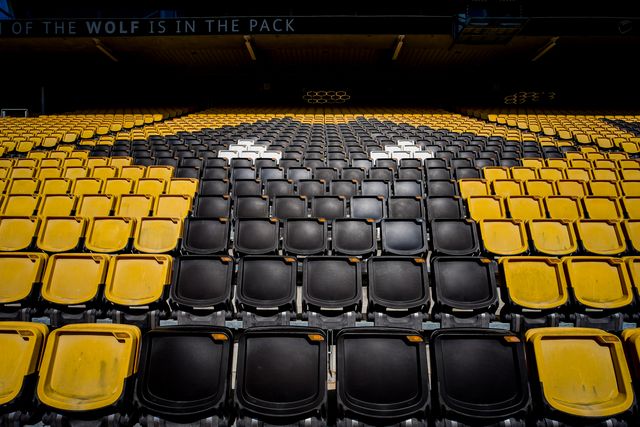 A general view of the Wolves Logo on the seats during the Premier League match Wolverhampton Wanderers vs Tottenham Hotspur at Molineux, Wolverhampton, United Kingdom on 25 April 2026

(Photo by Maynard Manyowa/News Images)