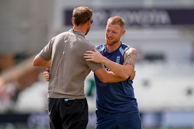 England captain Ben Stokes embraces former England bowler Stuart Broad in the pre-game warm up session during the 3rd Rothesay Test Match Day 4 match England vs New Zealand at Trent Bridge, Nottingham, United Kingdom on 28 June 2026

(Photo by Maynard Manyowa/News Images)