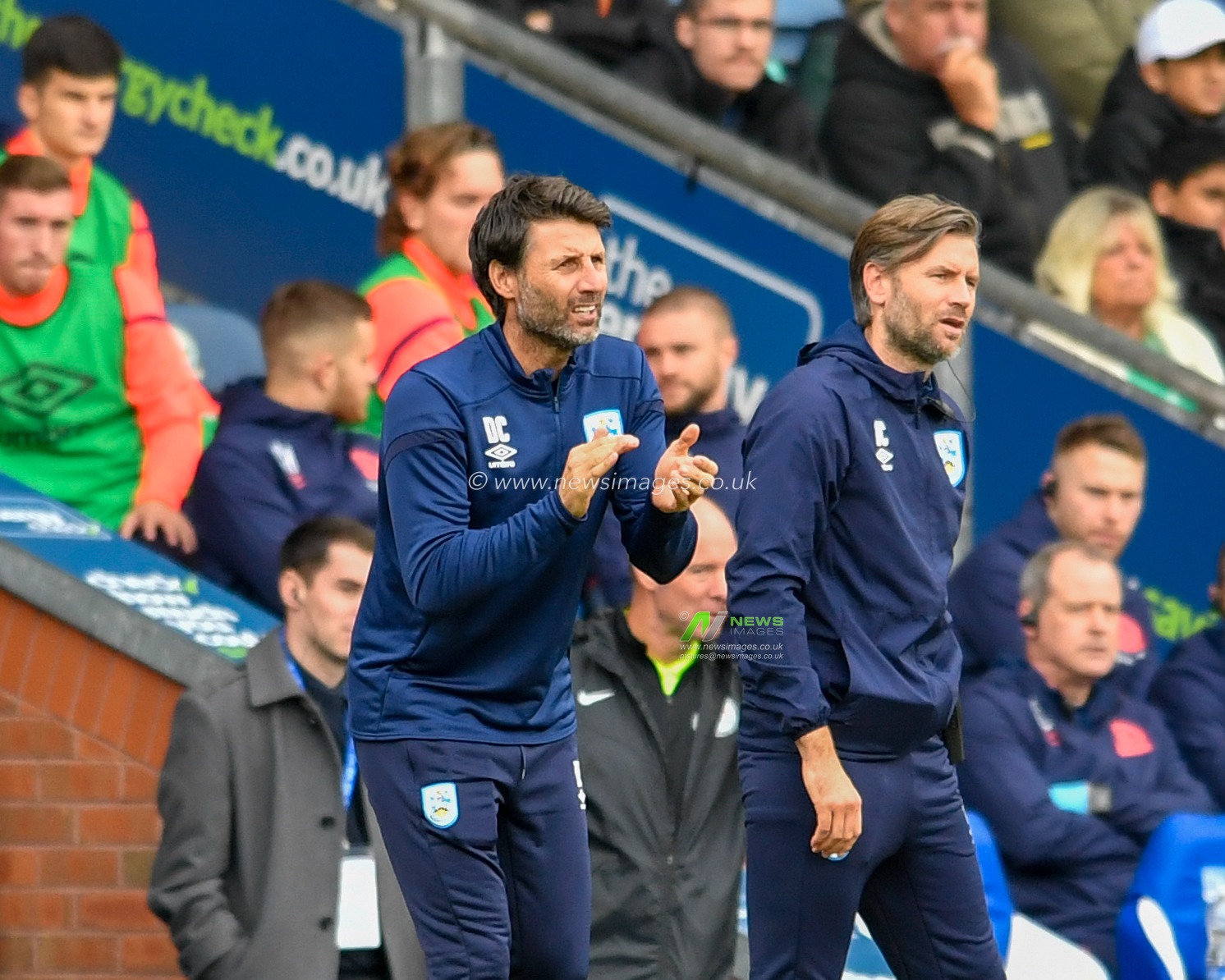 19th October 2019, Ewood Park, Blackburn, England; Sky Bet Championship, Blackburn Rovers v Huddersfield Town : Huddersfield Town Manager Danny Cowley encourages his team from the technical area

Credit: Simon Whitehead/News Images